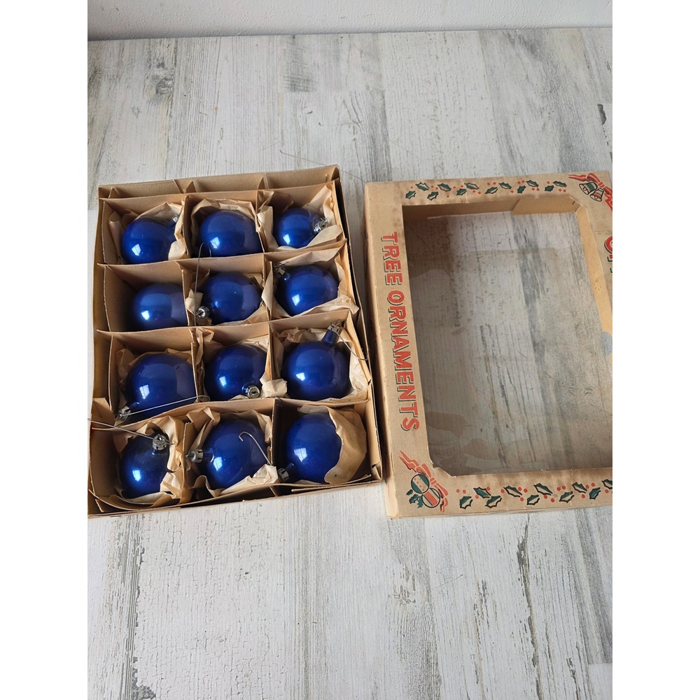 Vintage Poland blue solid ornament set box Xmas tree